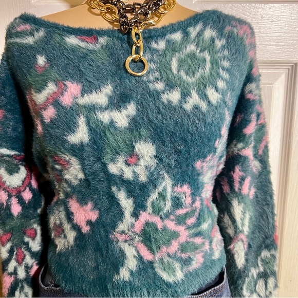 New Wms Anthropologie Daily Practice Boho Floral Furry Cutout Tie Sweater S - Picture 3 of 14